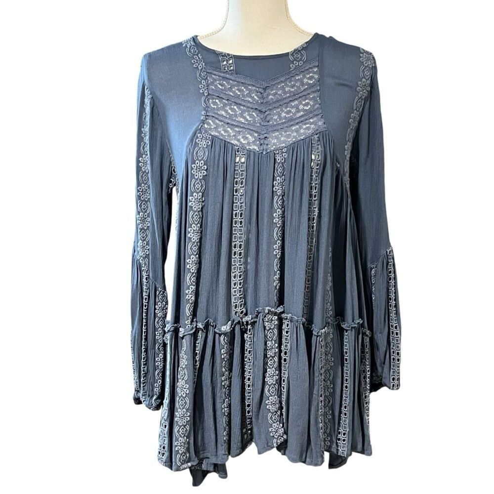 Free People Womens Boho Lace Eyelet Tunic Top Dress XS Coachella Fairy Western